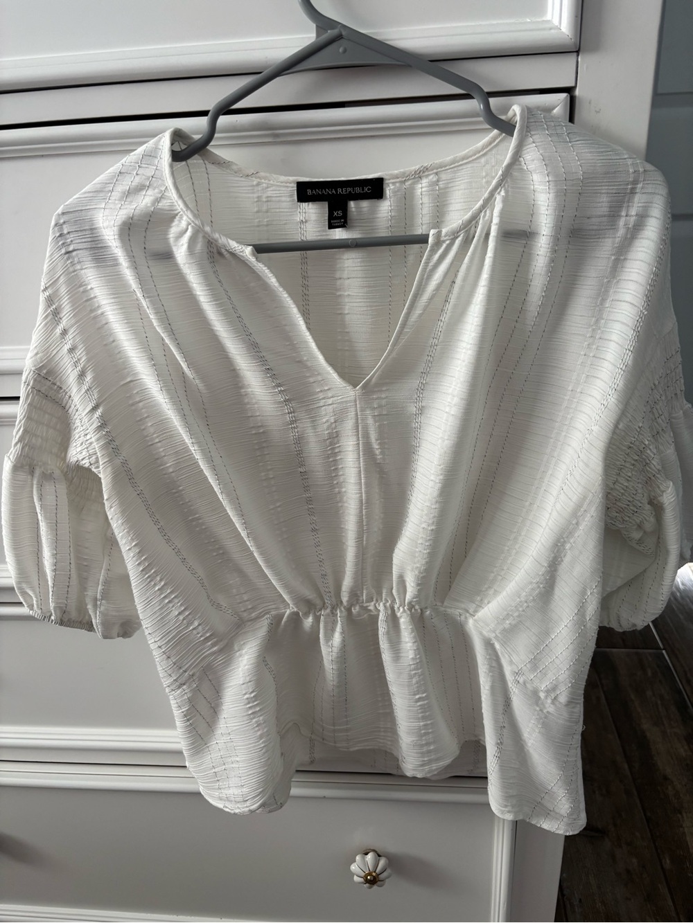 Banana Republic White Textured Peplum Top